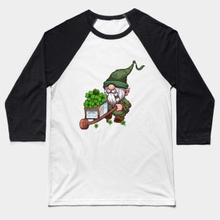 St Patrick’s Day Gnome With Wheelbarrow Carrying Four-Leaf Clovers Baseball T-Shirt